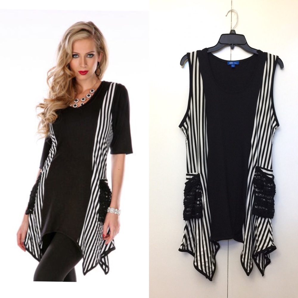 exc ASTER by Firmiana colorblock black white tunic